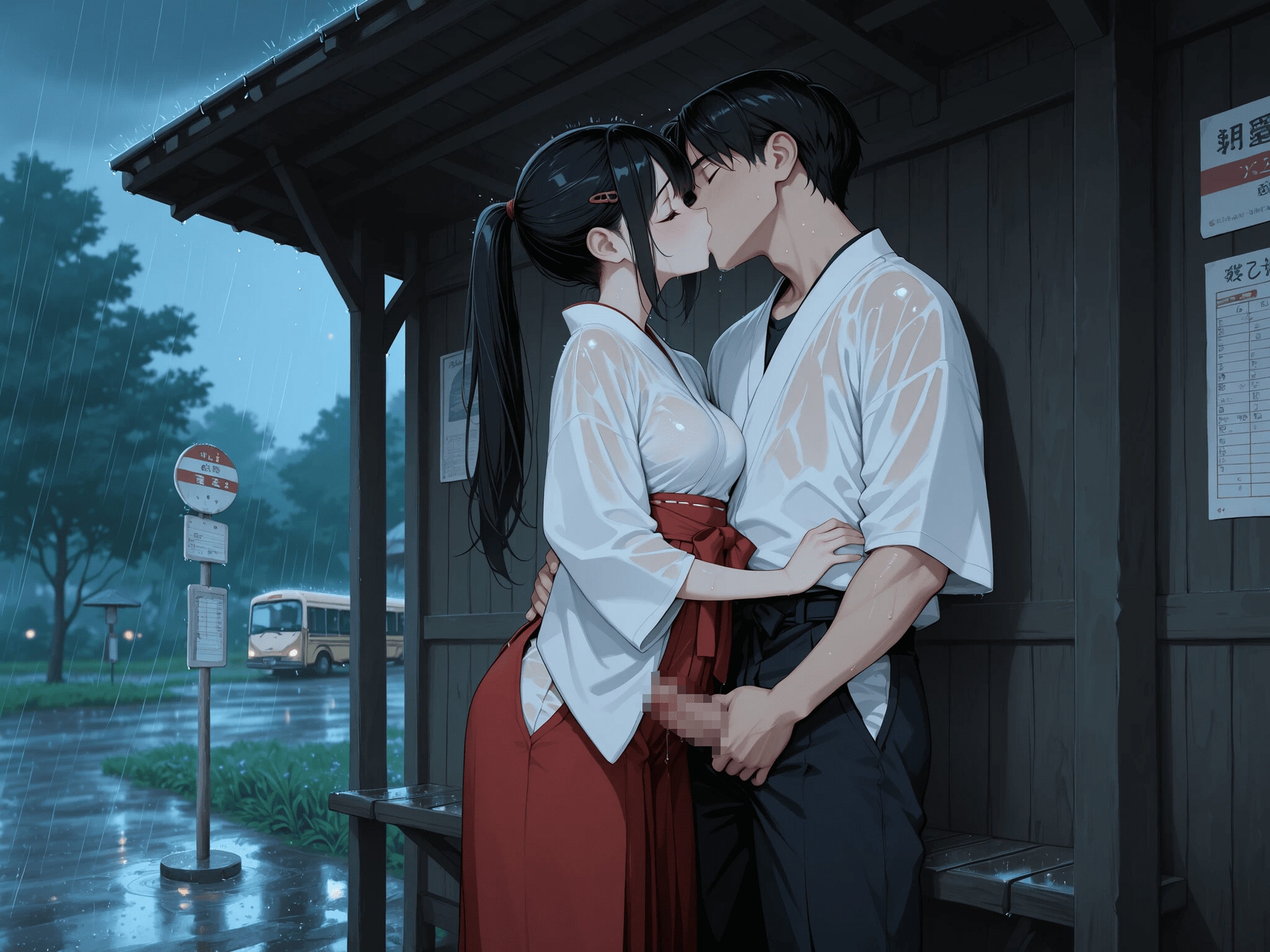 雨の田舎のバス停で着たままえっち！ バスの本数よりいっぱい「はっしゃ」して…。