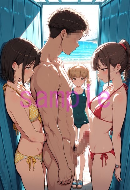 CFNMビーチで現地の女の子たちにじっくりち〇ぽを観察していただいて射精させていただく画像集1 – Preview 8