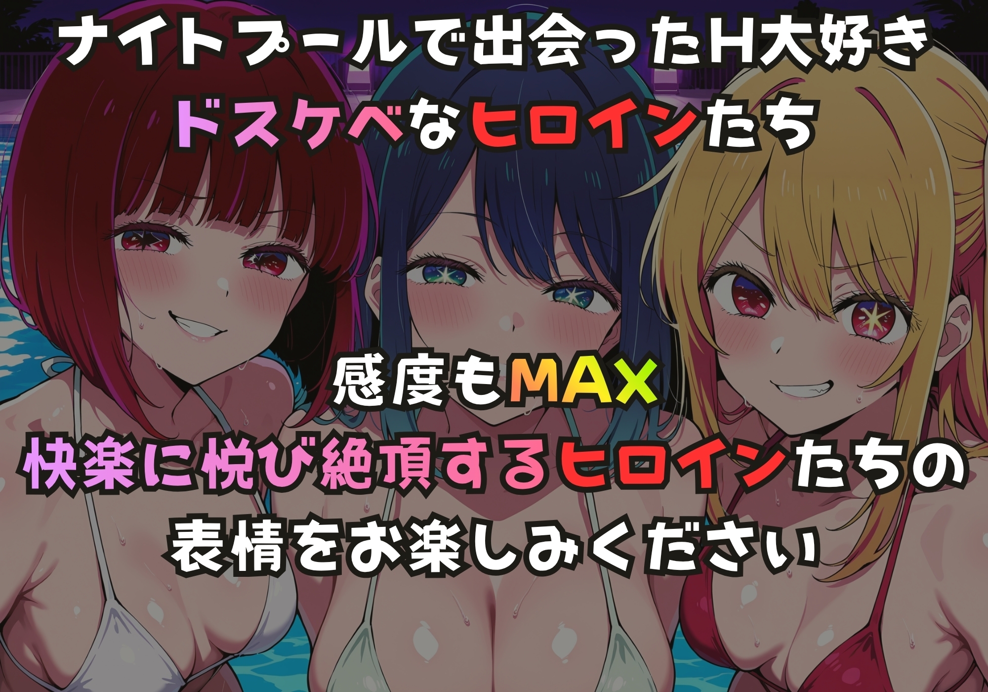 ナイトプールでガンギマるドスケベヒロイン 有馬〇な&黒川あ〇ね&星野〇ビー