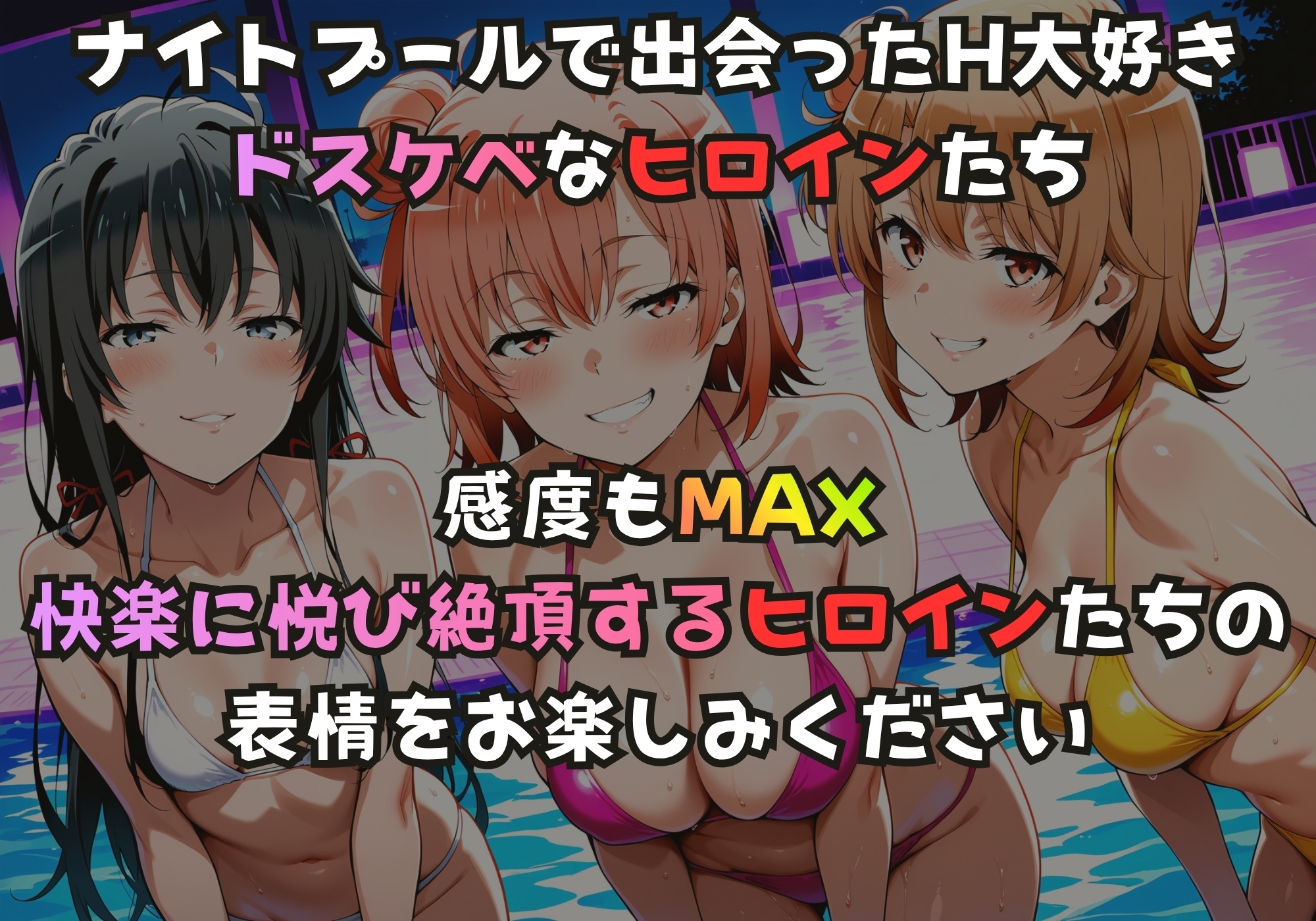ナイトプールでガンギマるドスケベヒロイン 雪ノ下雪〇&由比ヶ浜〇衣&一色い〇は