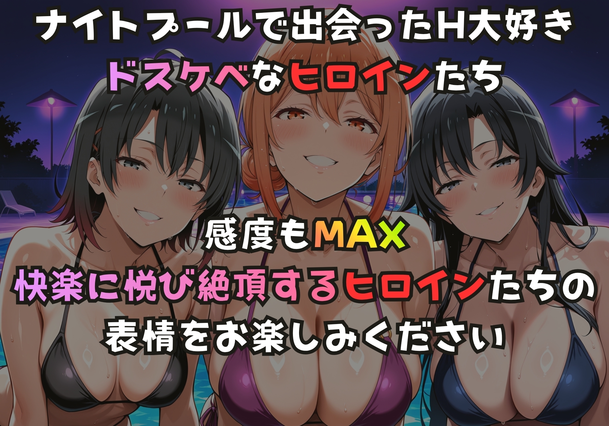 ナイトプールでガンギマるドスケベヒロイン 雪◯下陽〇&ガハマ〇&平◯〇