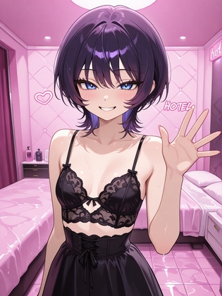短髪紫髪の彼女と過ごす浴室サービス ～ランジェリーから泡風呂、ベッドまで～【R-18 AI CG集】