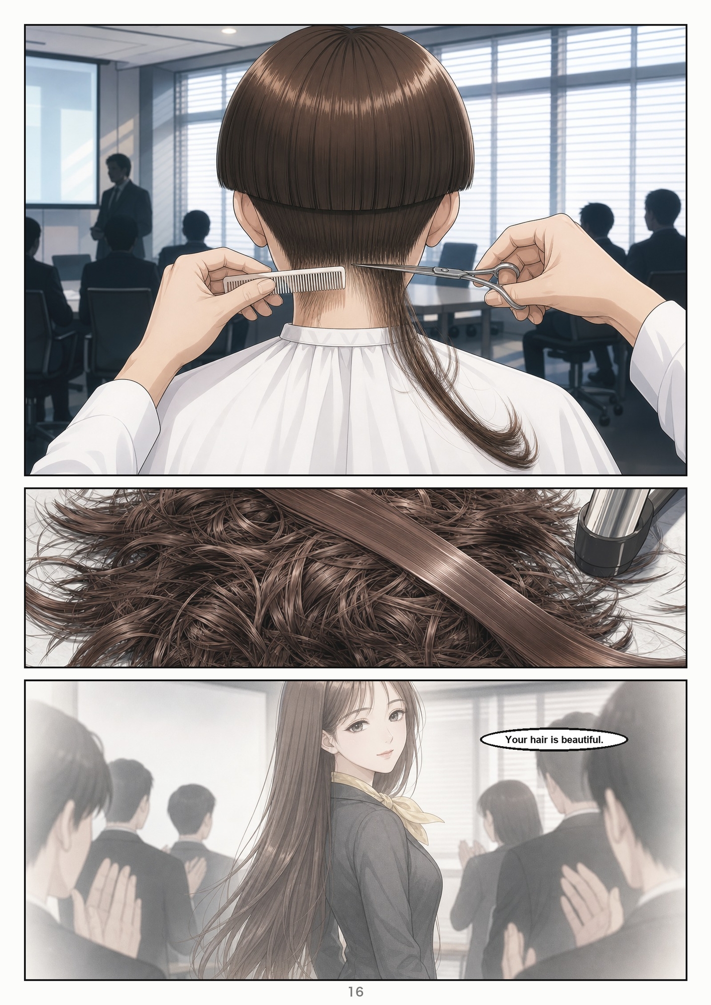 WABIGAMI — Hair of Atonement, Apology Haircut — Waist-Long Brown Hair to a Bowl Cut with Sides and Nape Clippered to 1mm