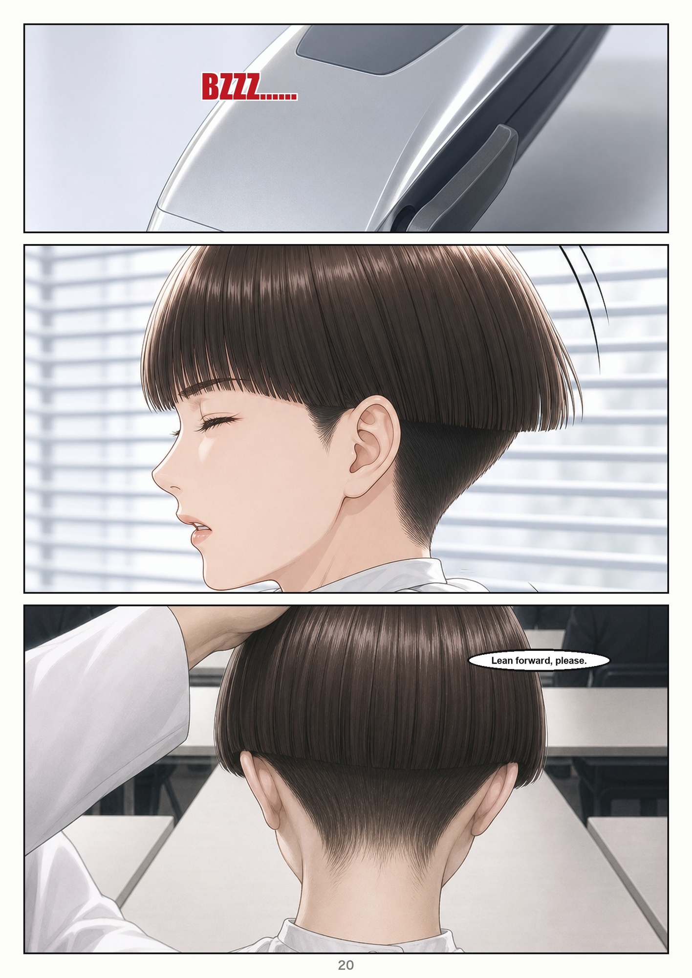 WABIGAMI — Hair of Atonement, Apology Haircut — Waist-Long Brown Hair to a Bowl Cut with Sides and Nape Clippered to 1mm