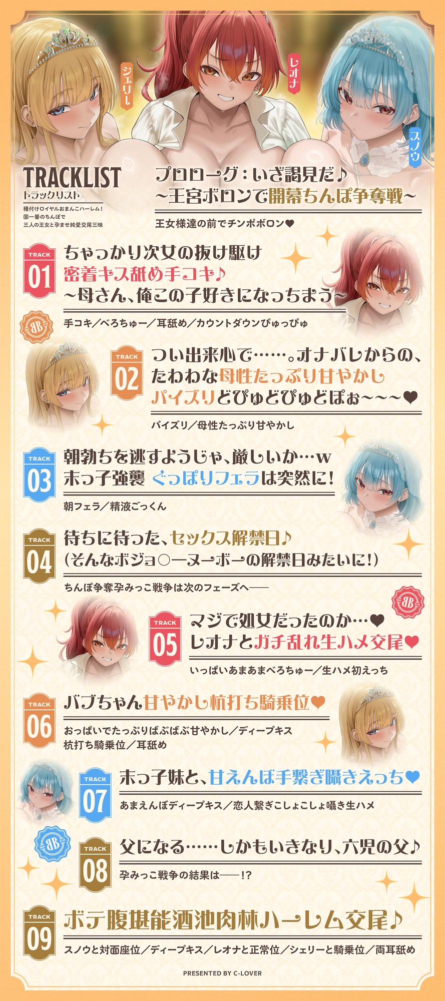 【トリプルボテ腹えっち】種付けロイヤルおまんこハーレム！～国一番のちんぽで三人の王女と孕ませ純愛交尾三昧～【バブみドスケベママ×奔放ギャル×甘えんぼダウナー妹】