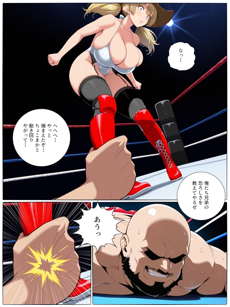 爆乳ガールズ BEAR HUG REPORT 強気金髪ツインテ女が卑怯な罠にはめられて肥満男二人のデカパイしゃぶりベアハッグで奪い合いをされながらイカされまくる