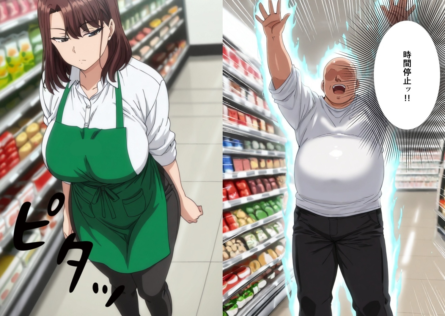 スーパーで働いているデカパイ子持ちママ店員を時間停止で孕ませセックスする話