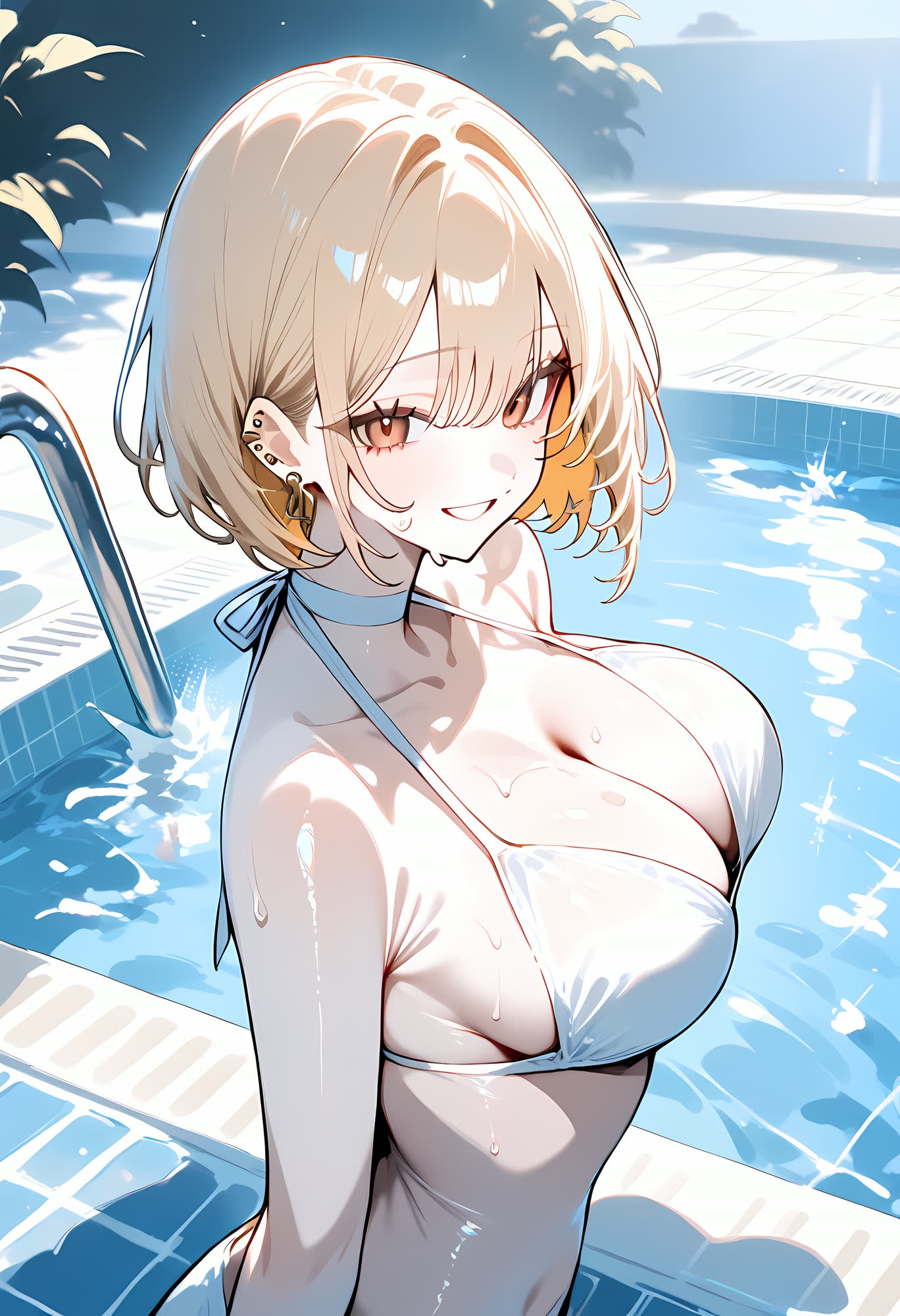 【巨乳】【金髪ギャル】【お姉さん】濡れ水着のリナ ―焼かない白ギャルの夏プール・余裕が崩れるまで― – Preview 4