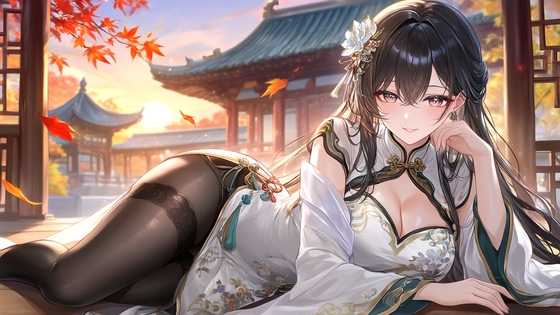 【AIイラスト集】チャイナドレス美少女〜艶やかな黒タイツファッション〜 – main preview