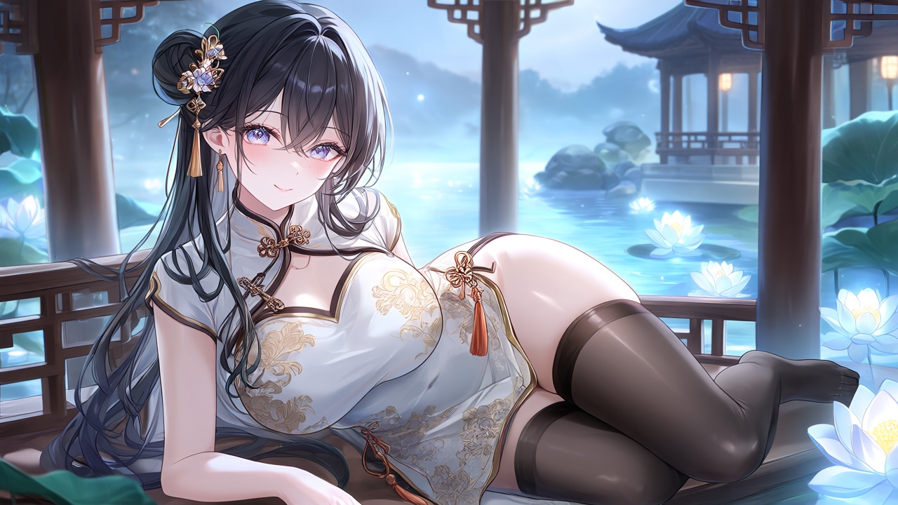【AIイラスト集】チャイナドレス美少女〜艶やかな黒タイツファッション〜 – Preview 2