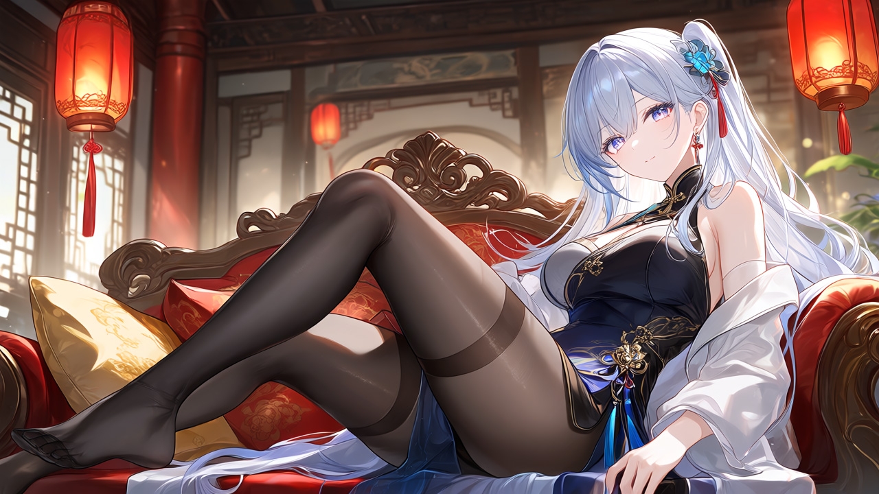 【AIイラスト集】チャイナドレス美少女〜艶やかな黒タイツファッション〜 – Preview 3