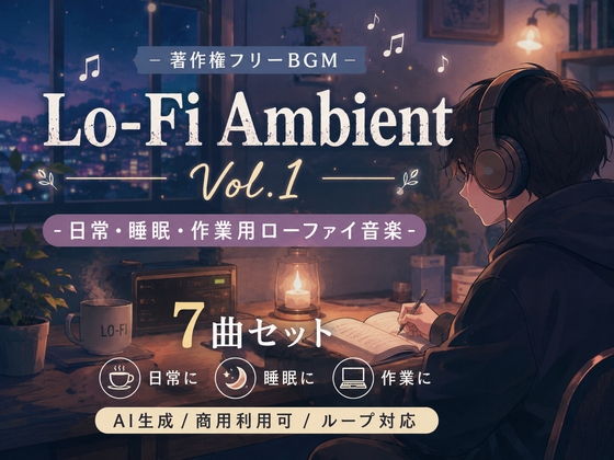 【著作権フリーBGM】Lo-Fi Ambient Vol.1 -日常・睡眠・作業用ローファイ音楽7曲セット-【AI生成/商用利用可/ループ対応】