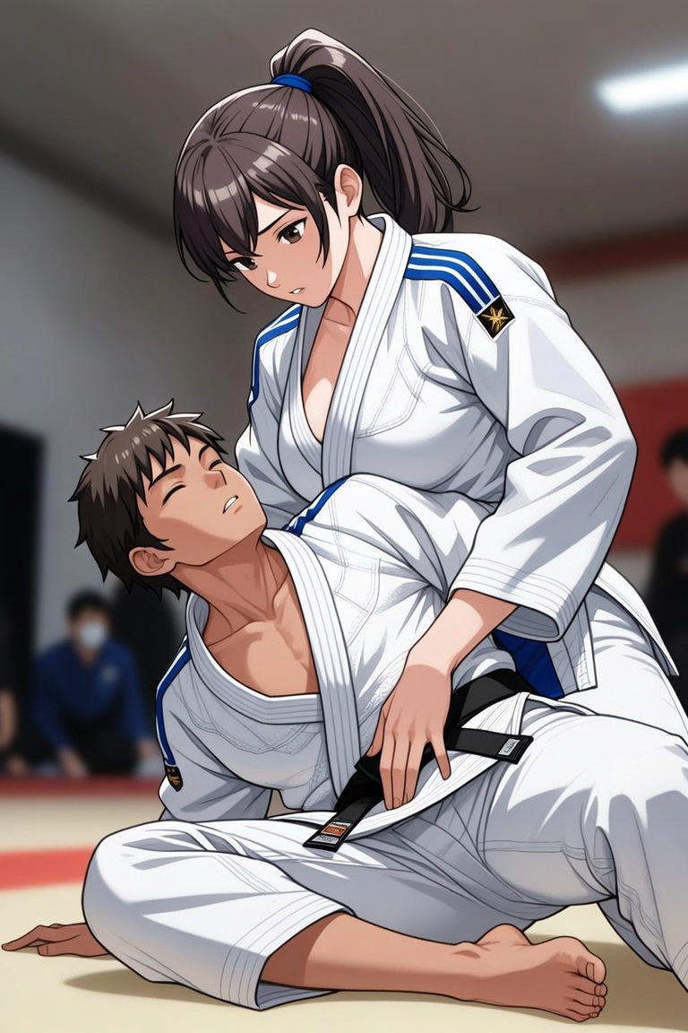 柔道の試合で女子に負けてしまう男子たちのイラスト画像集