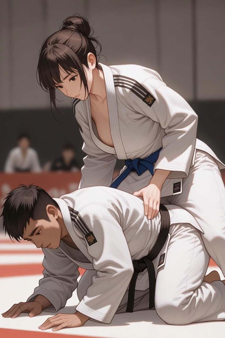 柔道の試合で女子に負けてしまう男子たちのイラスト画像集