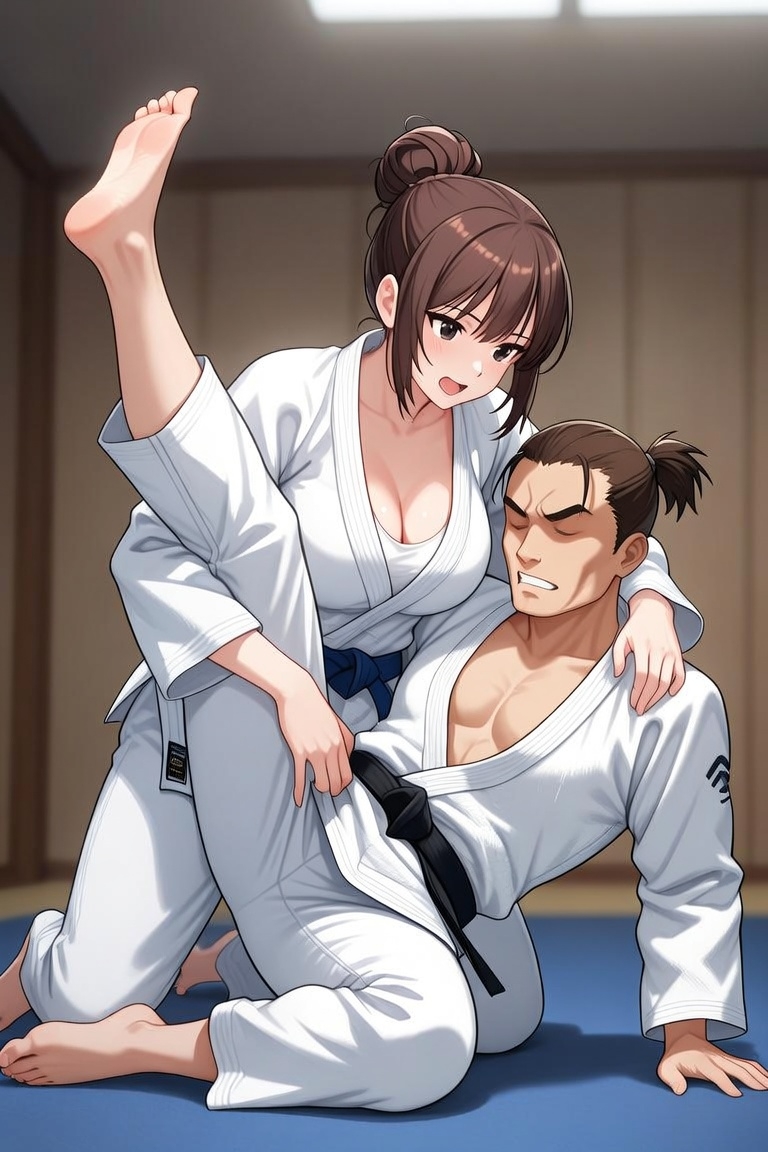 柔道の試合で女子に負けてしまう男子たちのイラスト画像集