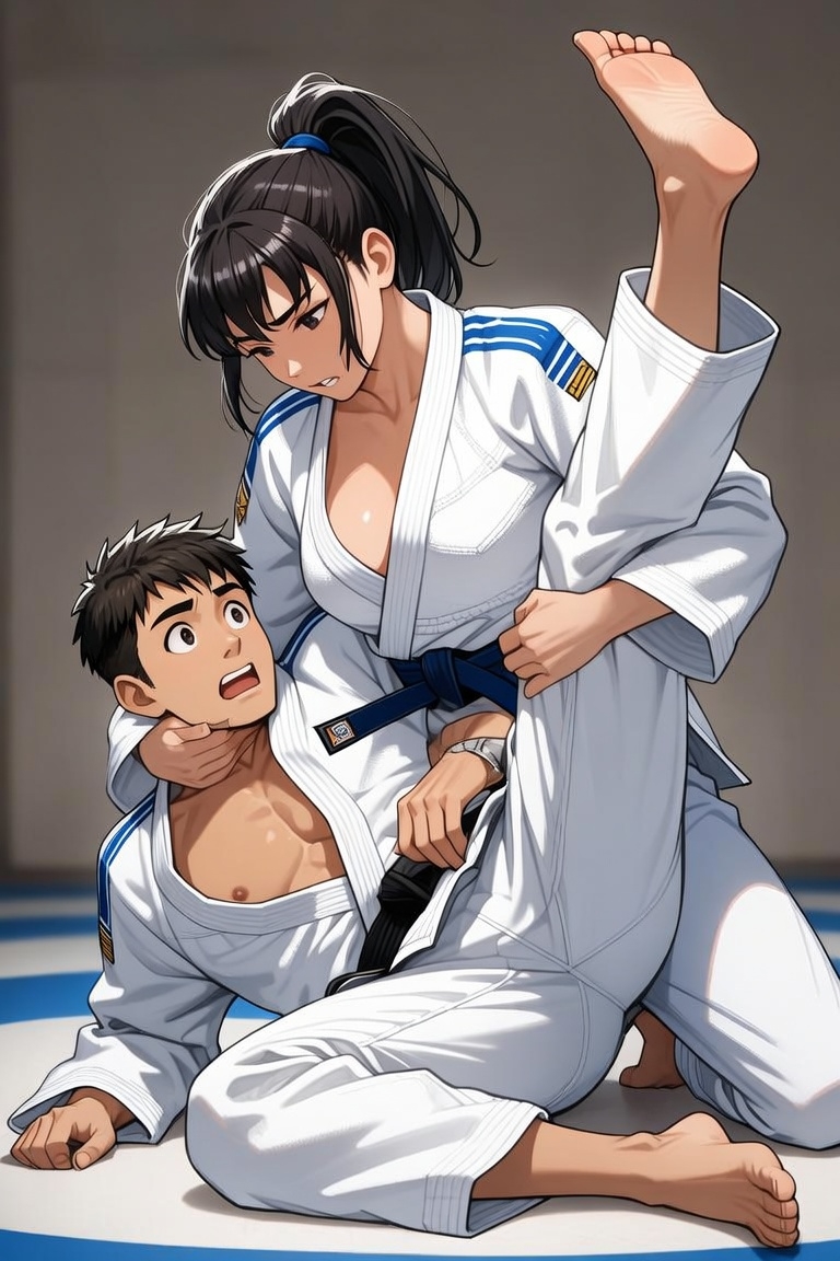 柔道の試合で女子に負けてしまう男子たちのイラスト画像集