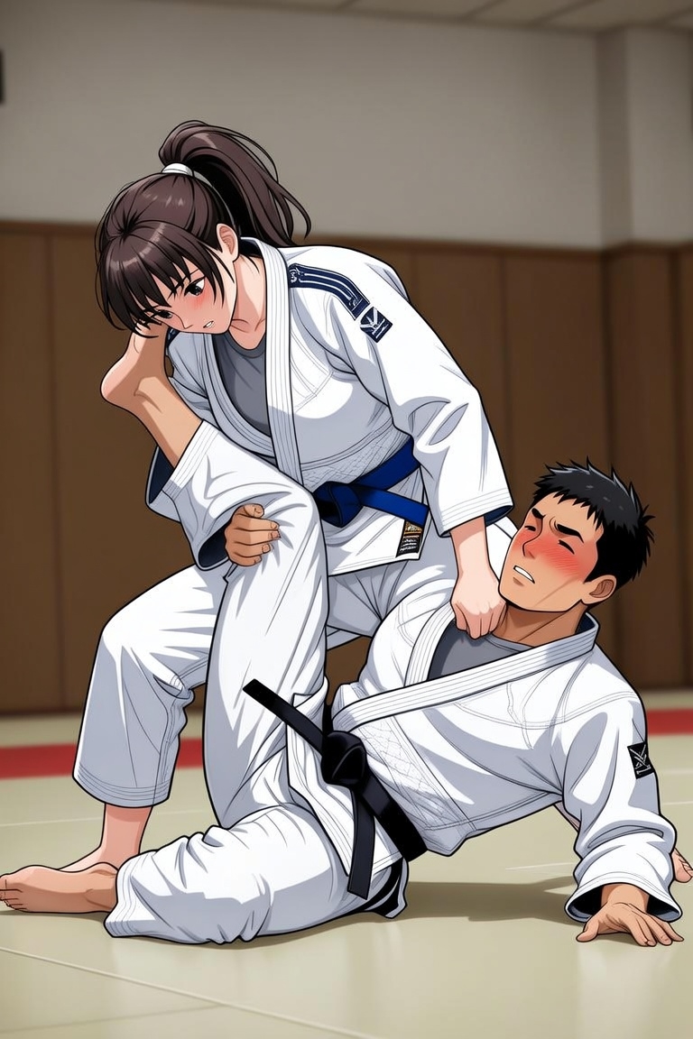 柔道の試合で女子に負けてしまう男子たちのイラスト画像集