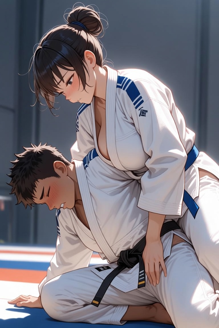 柔道の試合で女子に負けてしまう男子たちのイラスト画像集