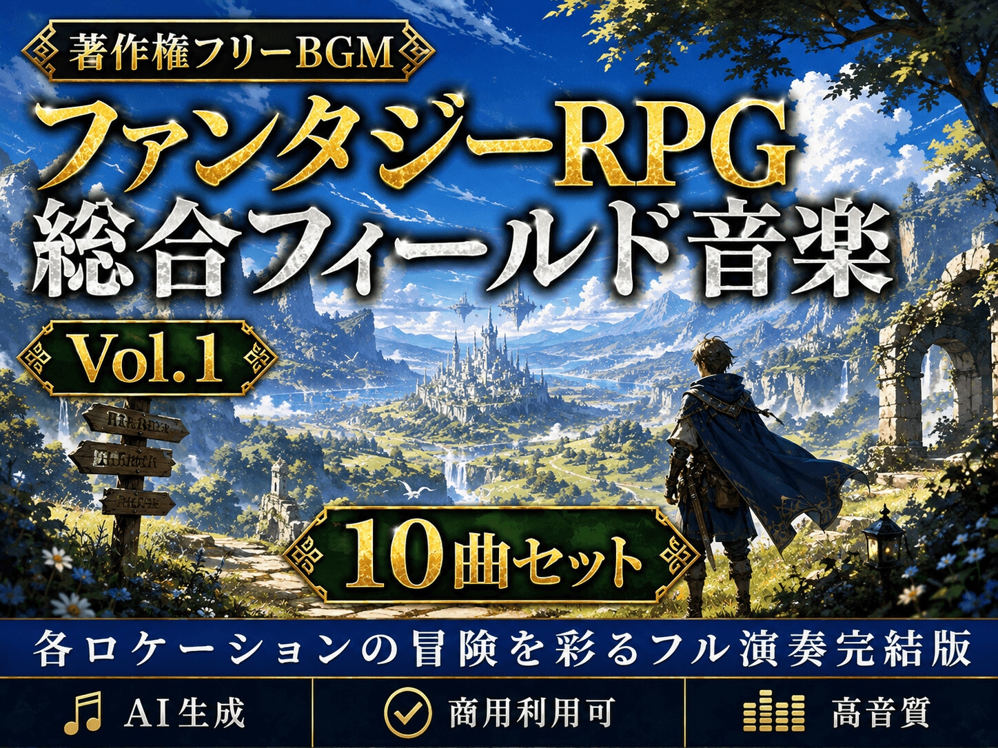 【著作権フリーBGM】ファンタジーRPG総合フィールド音楽 Vol.1 10曲セット -各ロケーションの冒険を彩るフル演奏完結版-【AI生成/商用利用可/高音質】