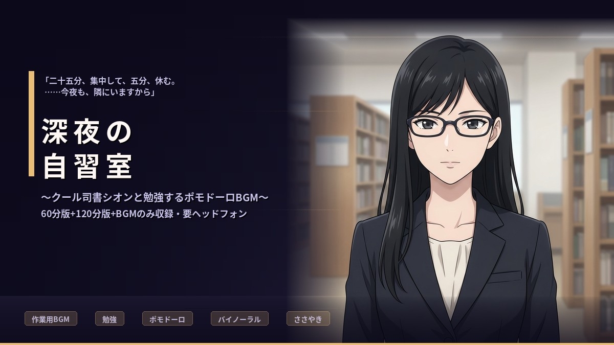 【勉強・作業用BGM】深夜の自習室 ～クール司書シオンと25分×集中ポモドーロ～ – Preview 3