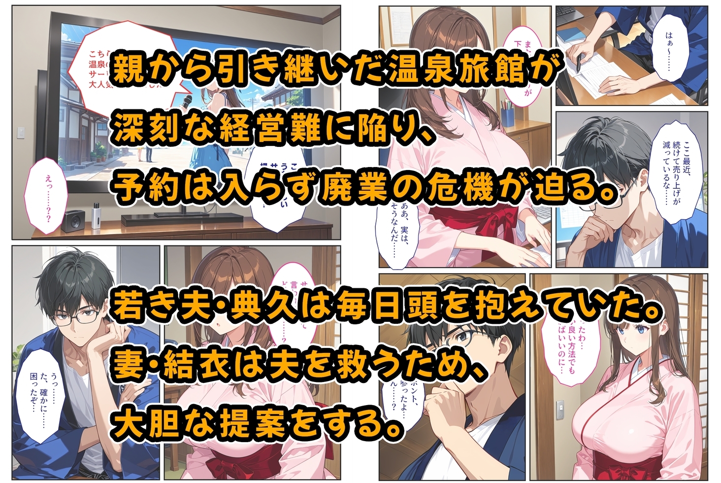 経営難の温泉旅館を守るため…爆乳人妻女将が客たちに種付けられて妊娠メス堕ち！