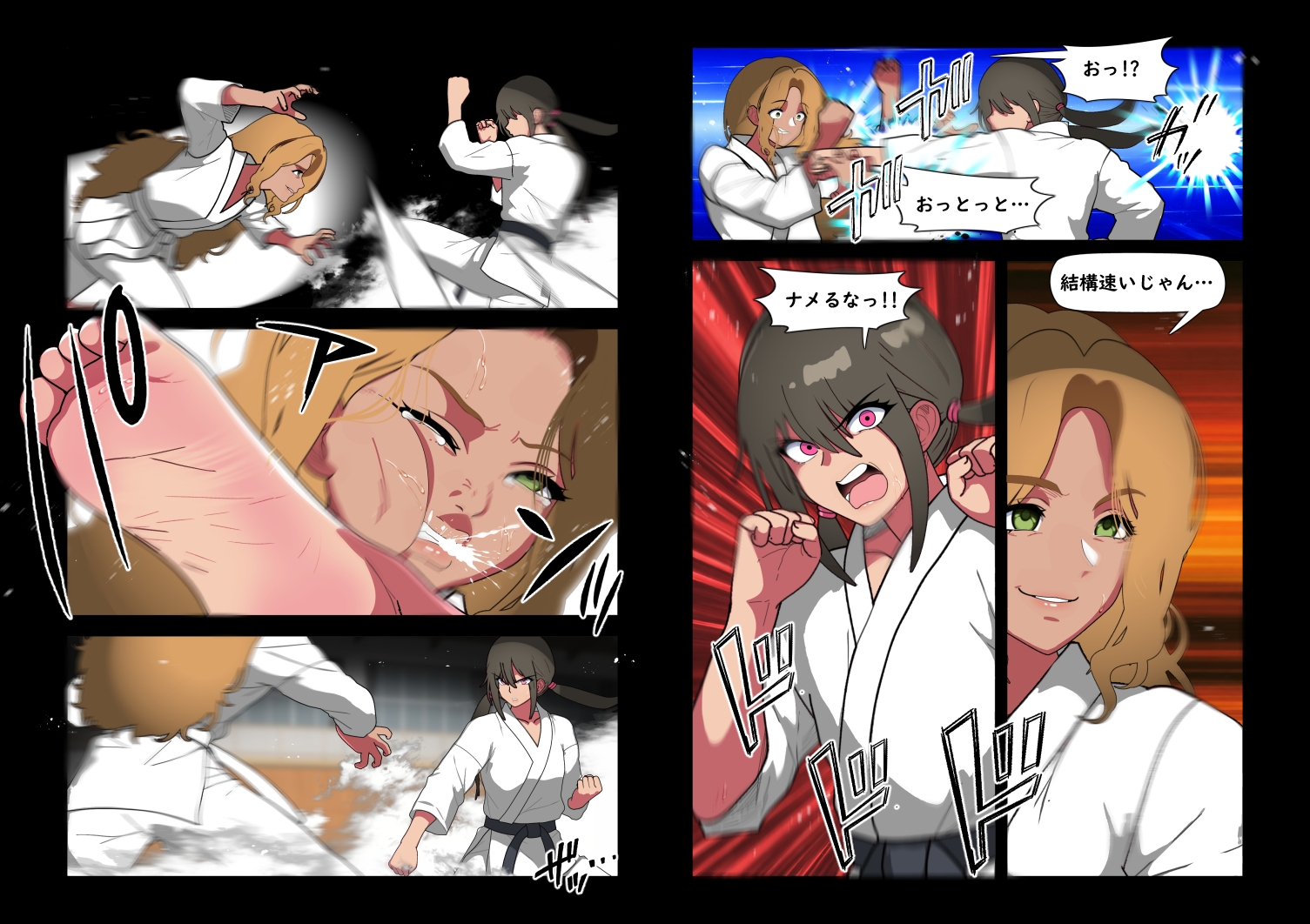くろおびのおねえさん2空手VS柔道 くろおびのおねえさんVSしろおびのくろギャル おねえさん敗北！自分の黒帯で拘束され 目の前でカレシくんを逆NTRされるハナシ