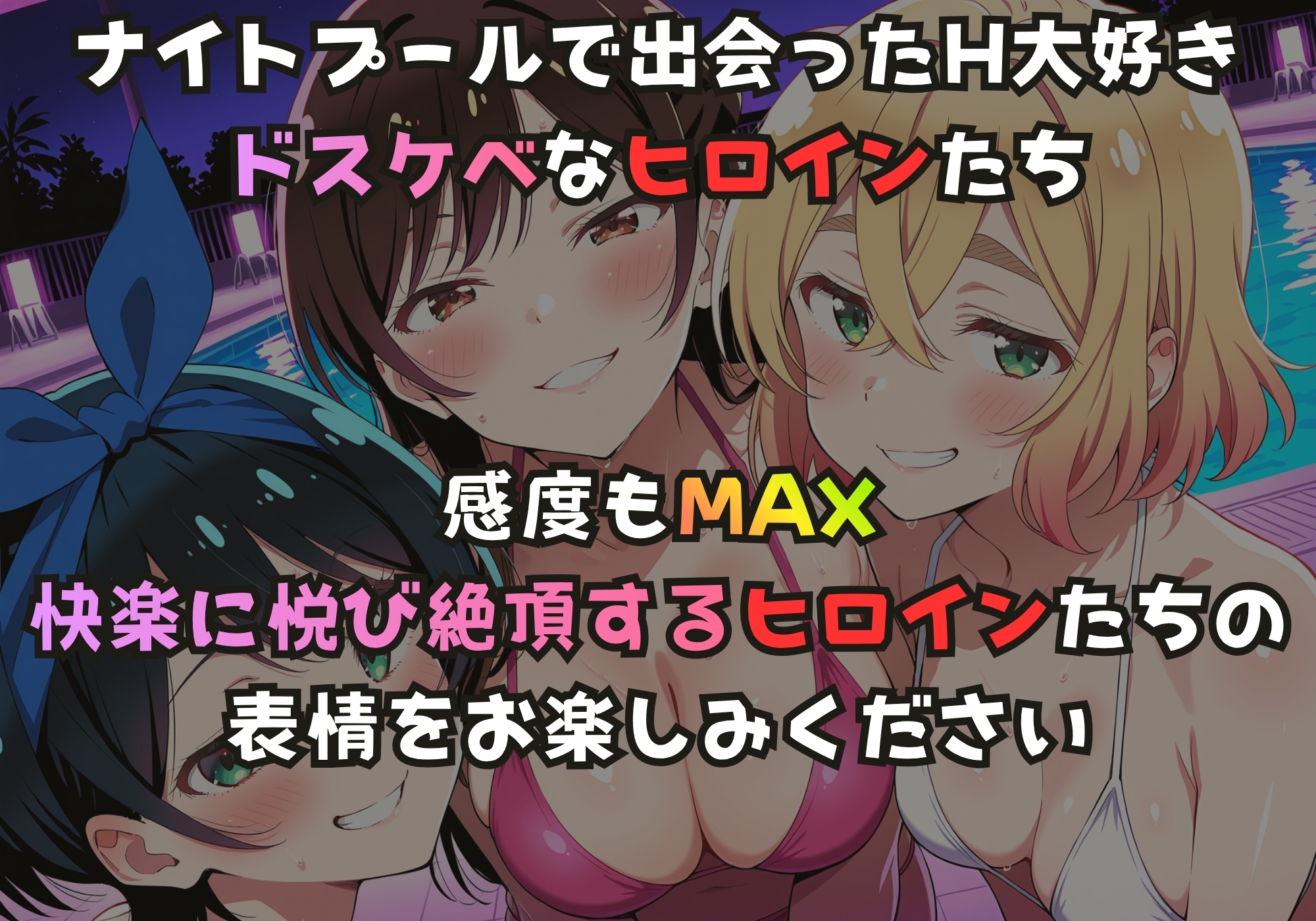 ナイトプールでガンギマるドスケベヒロイン 更科〇夏&水原〇鶴&七海〇美