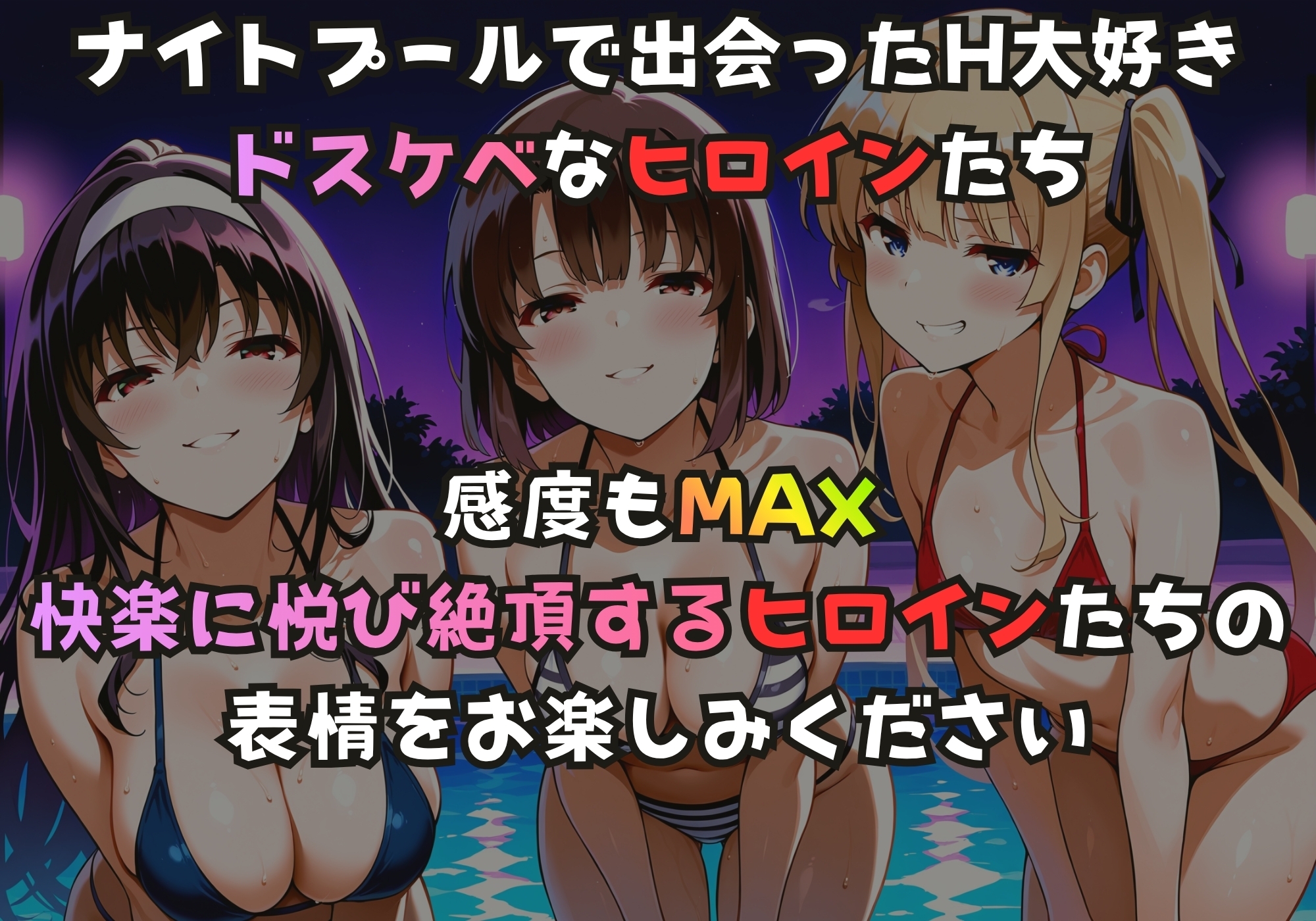 ナイトプールでガンギマるドスケベヒロイン 霞ヶ丘〇羽&加藤〇&澤村・スペンサー・英〇々