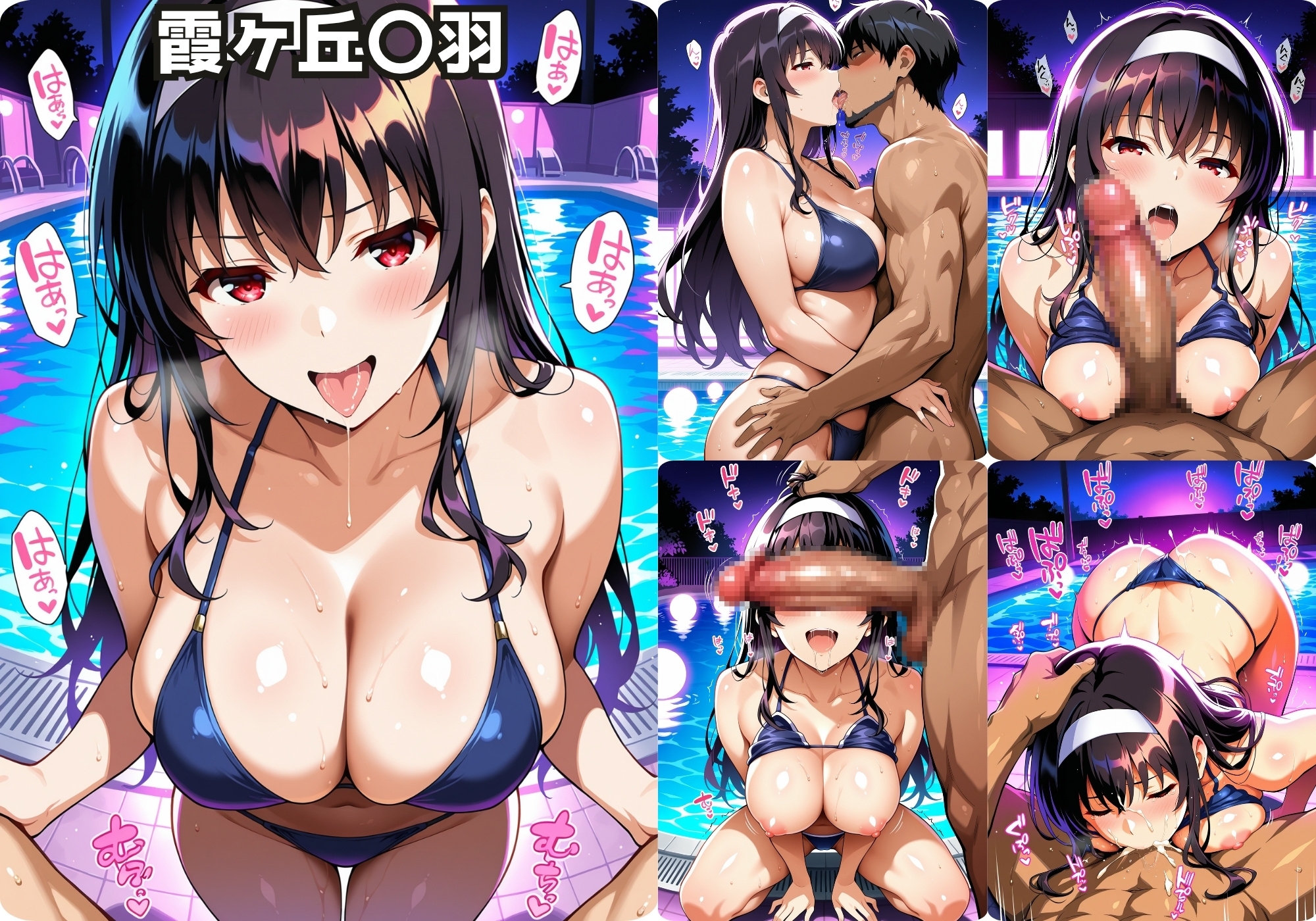 ナイトプールでガンギマるドスケベヒロイン 霞ヶ丘〇羽&加藤〇&澤村・スペンサー・英〇々