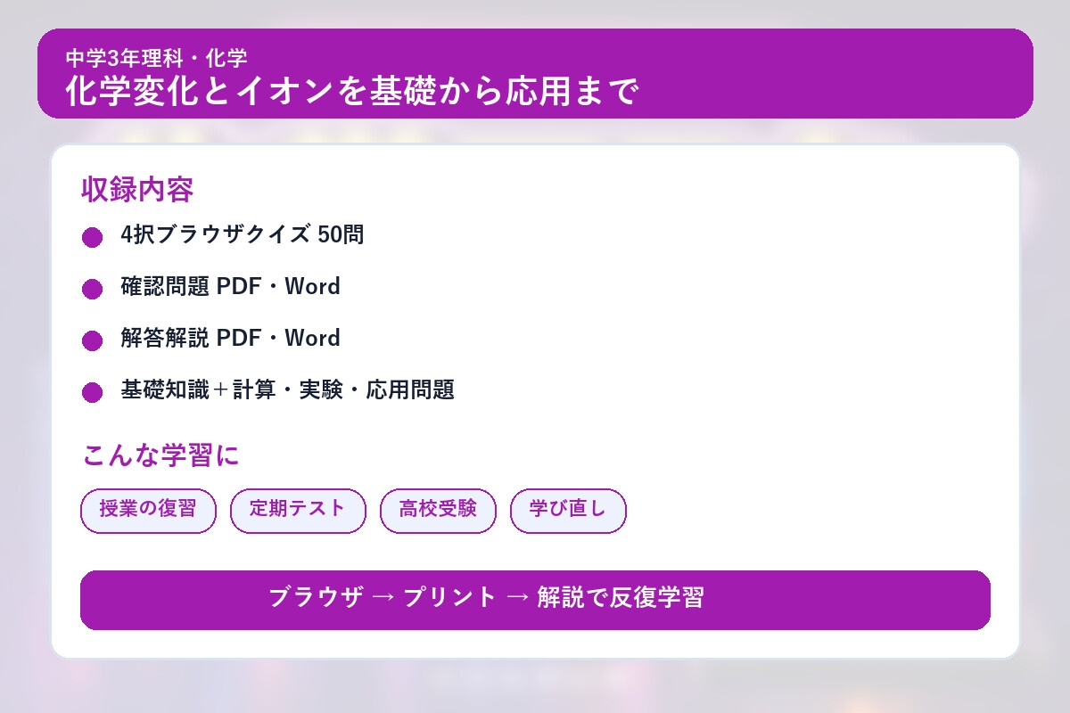 中学3年理科・化学マスター50問演習～ゲームで学ぶ化学基礎確認クイズ～ – Preview 4