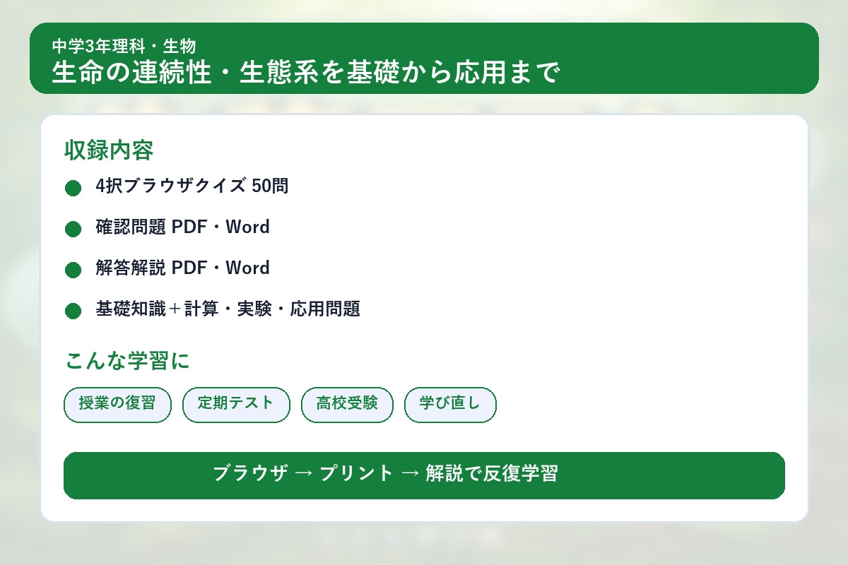中学3年理科・生物マスター50問演習～ゲームで学ぶ生物基礎確認クイズ～ – Preview 4