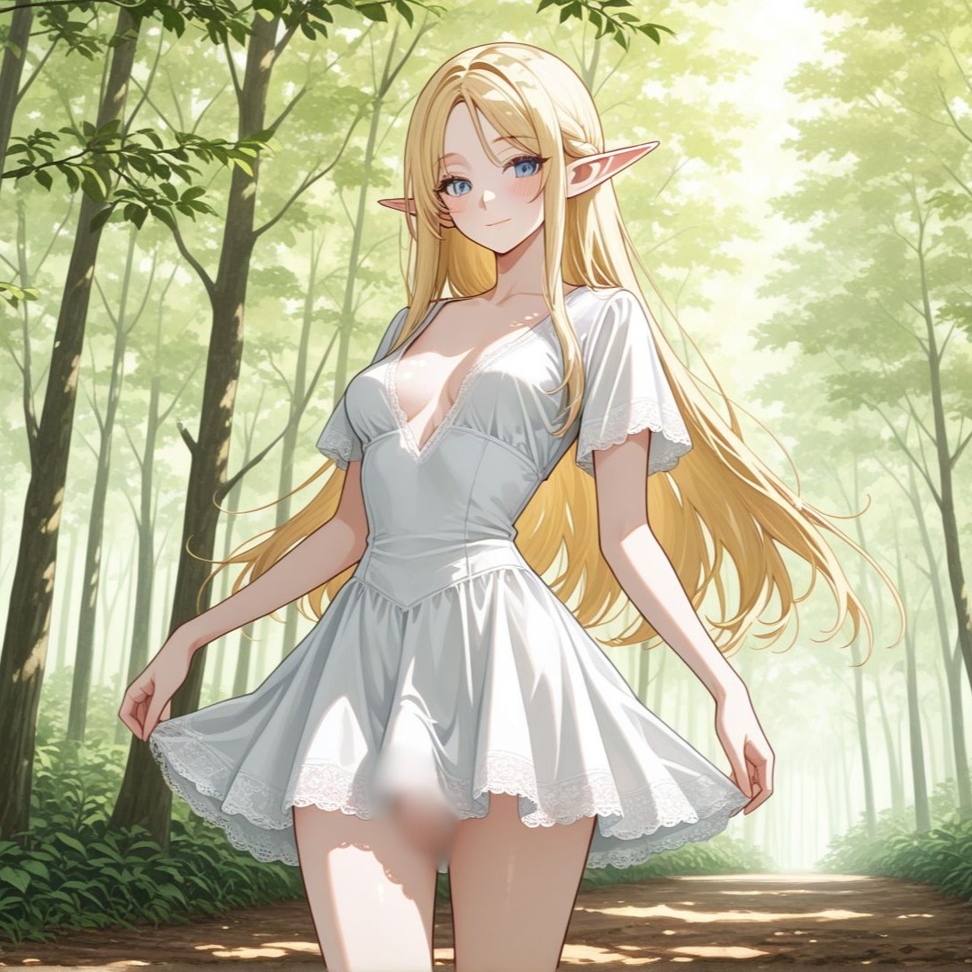 ふたなりエルフの野外オナニー