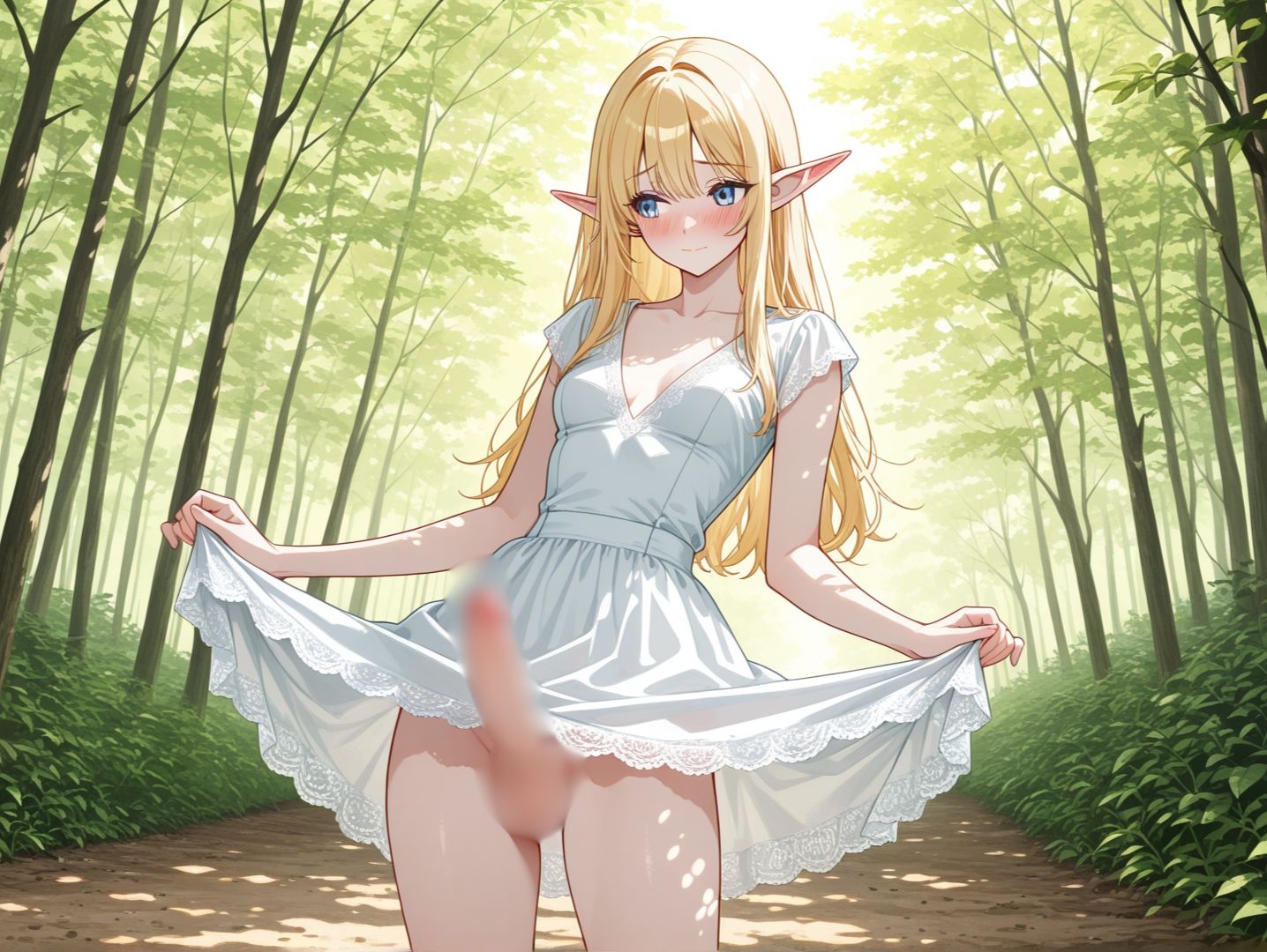 ふたなりエルフの野外オナニー
