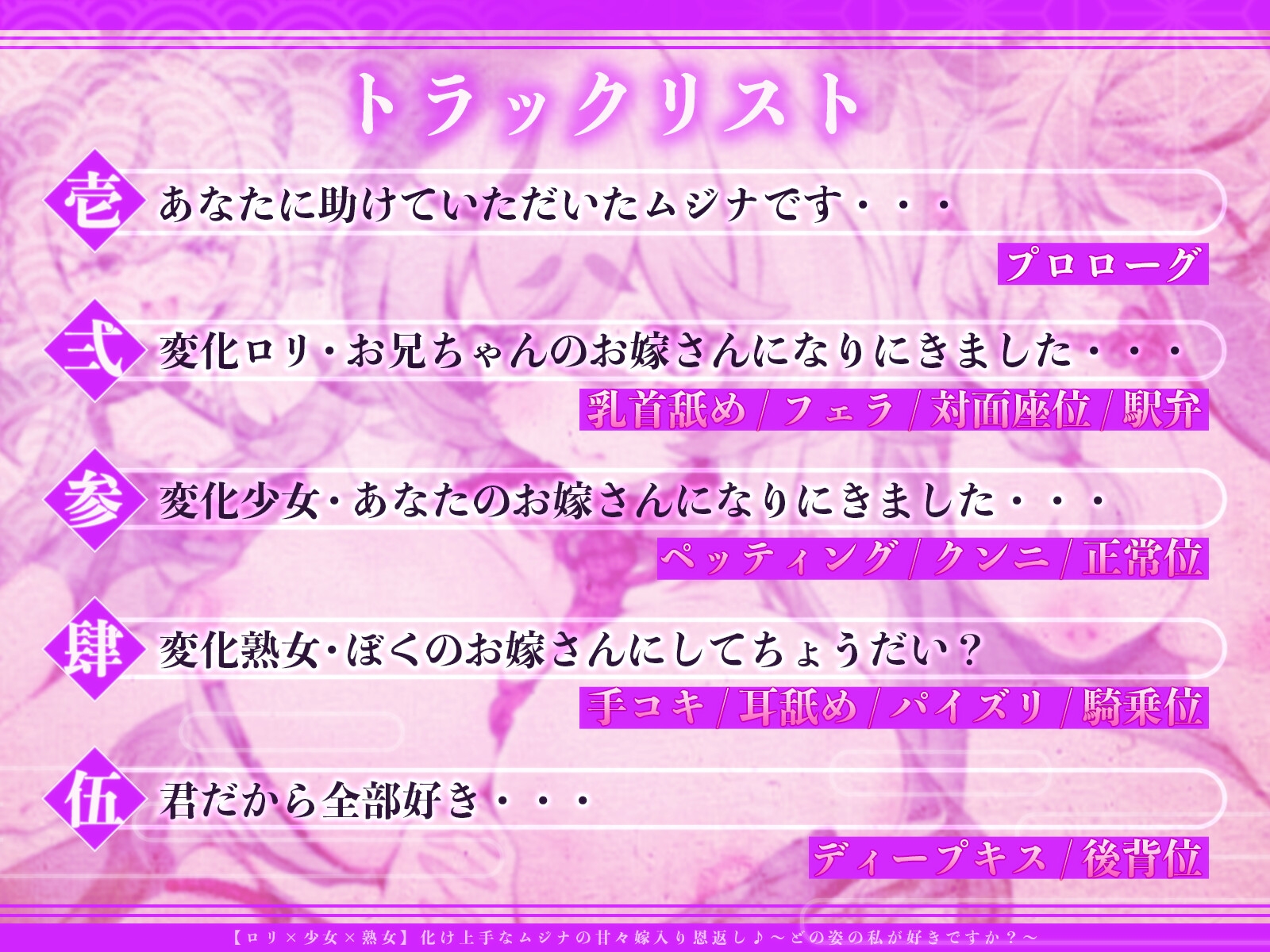 【○リ×少女×熟女】化け上手なムジナの甘々嫁入り恩返し♪〜どの姿の私が好きですか?〜【KU100収録】