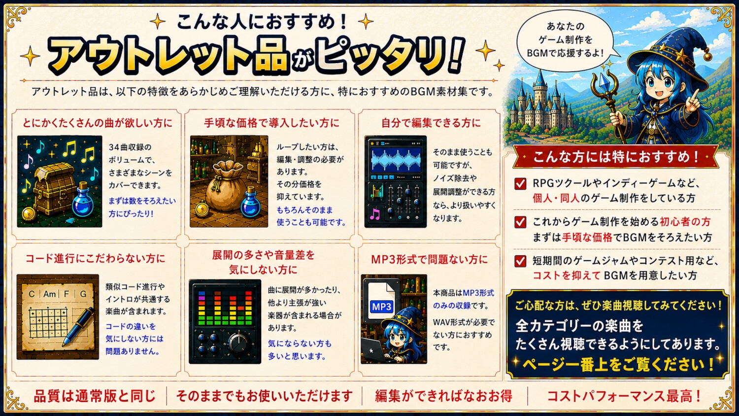 【アウトレット版】レトロRPG向け8bit風BGM素材集|冒険・街・ダンジョン・バトルなど全34曲