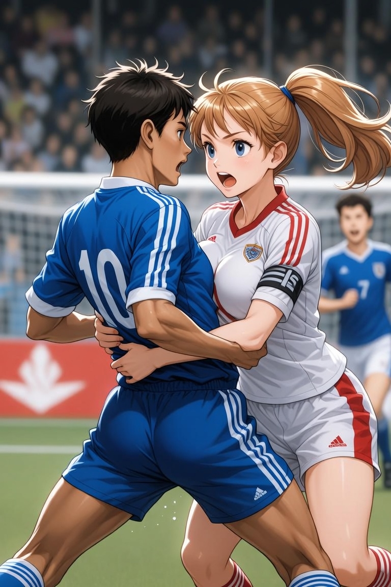 男子VS女子サッカー ～女子選手に股間とお尻を触られ脱力する男子たち～