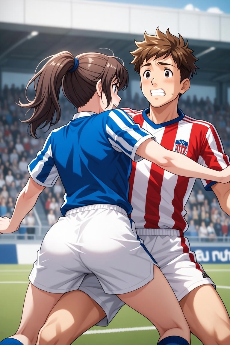 男子VS女子サッカー ～女子選手に股間とお尻を触られ脱力する男子たち～