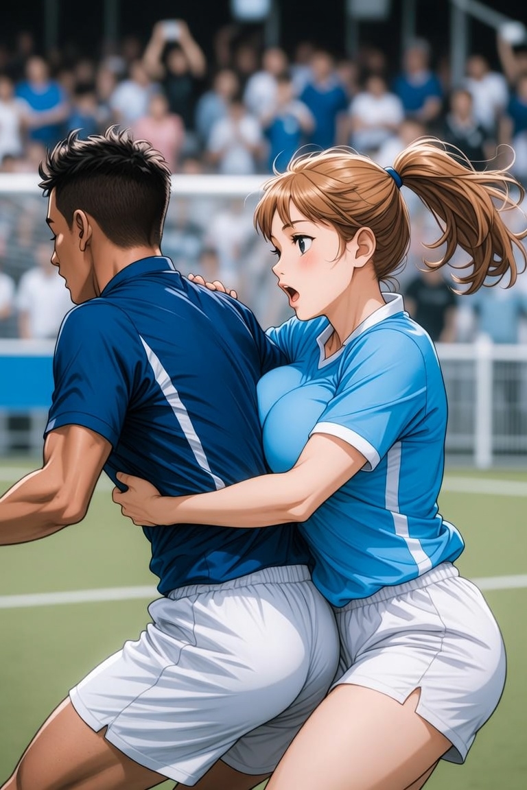 男子VS女子サッカー ～女子選手に股間とお尻を触られ脱力する男子たち～