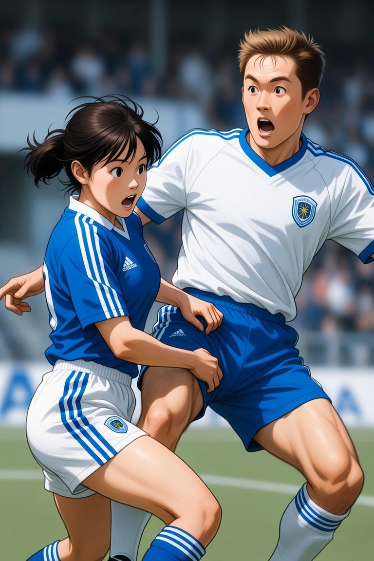 男子VS女子サッカー ～女子選手に股間とお尻を触られ脱力する男子たち～