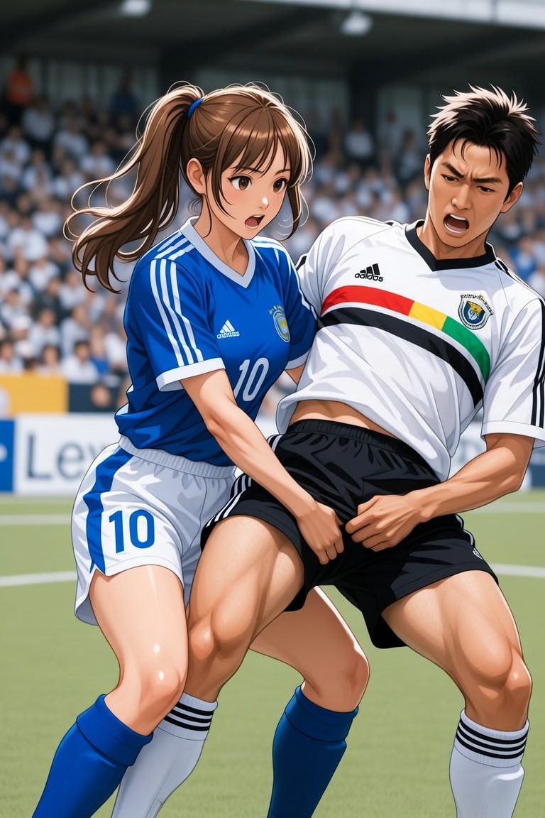 男子VS女子サッカー ～女子選手に股間とお尻を触られ脱力する男子たち～