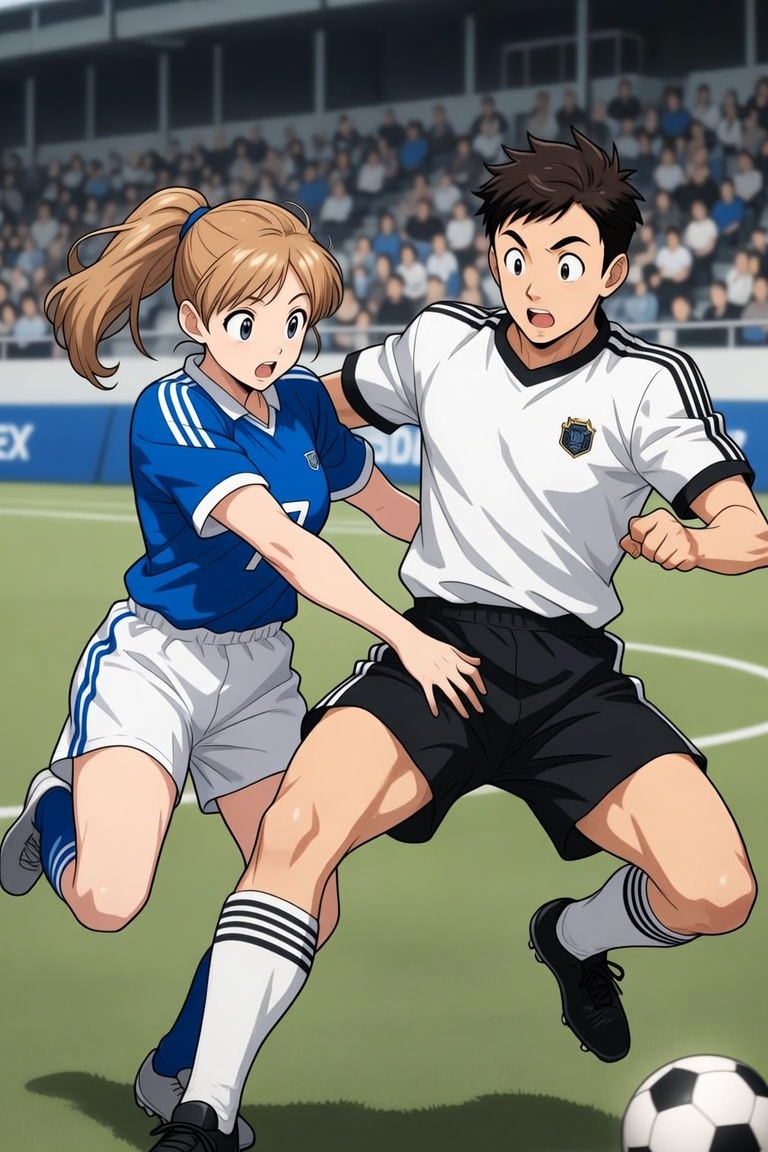 男子VS女子サッカー ～女子選手に股間とお尻を触られ脱力する男子たち～