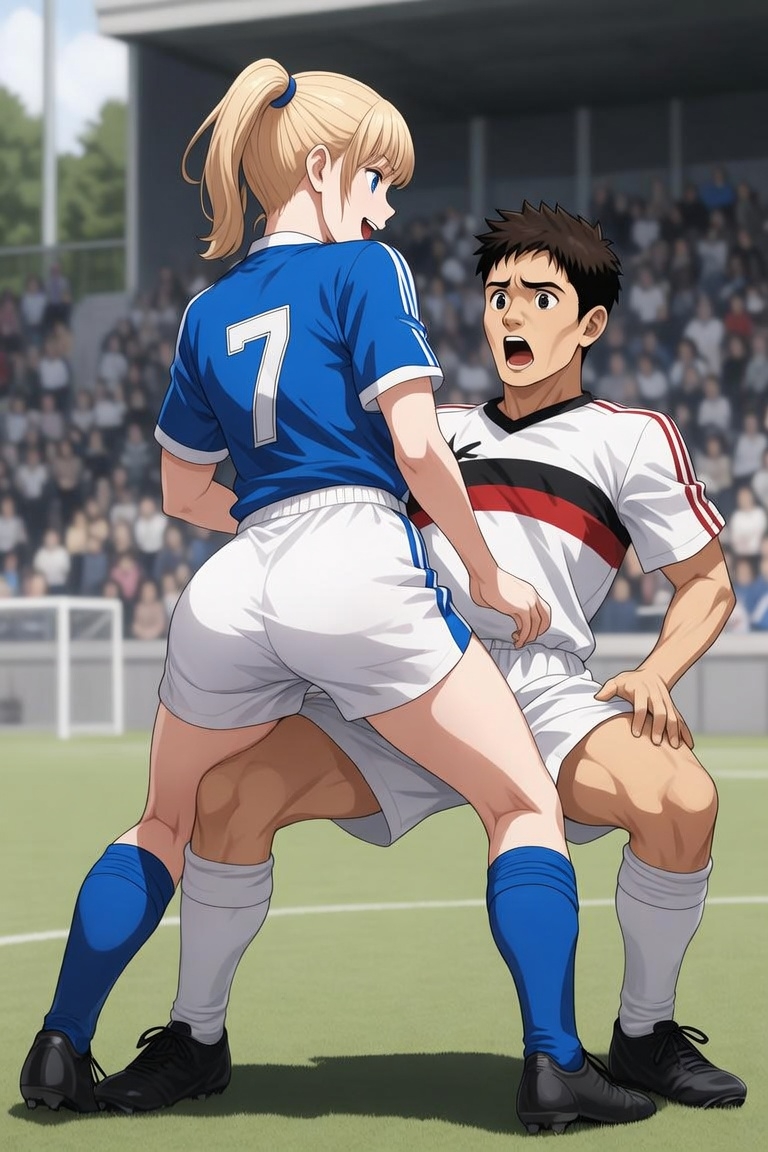 男子VS女子サッカー ～女子選手に股間とお尻を触られ脱力する男子たち～