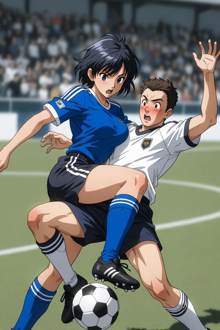 男子VS女子サッカー ～女子選手に股間とお尻を触られ脱力する男子たち～