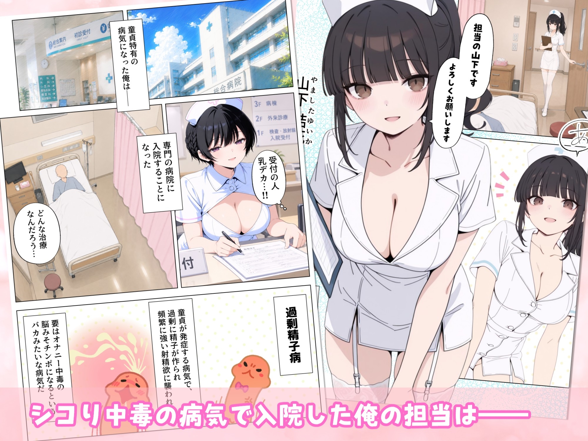 【漫画】美人ナースから射精を促される射精促進入院生活 / 治療のために沢山射精しましょう♡