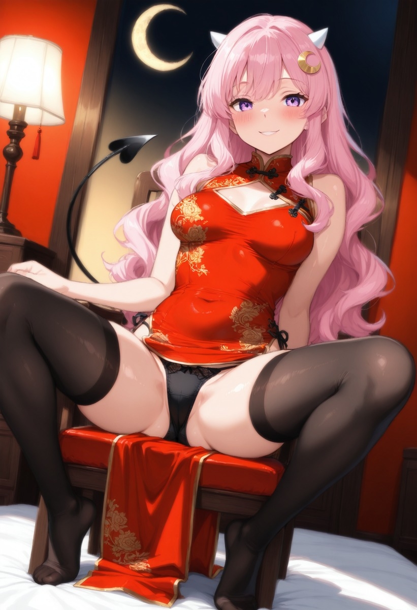 【AI】月夜の魔女ルナリア 〜チャイナドレス編〜 スリットから覗く小悪魔 全190枚