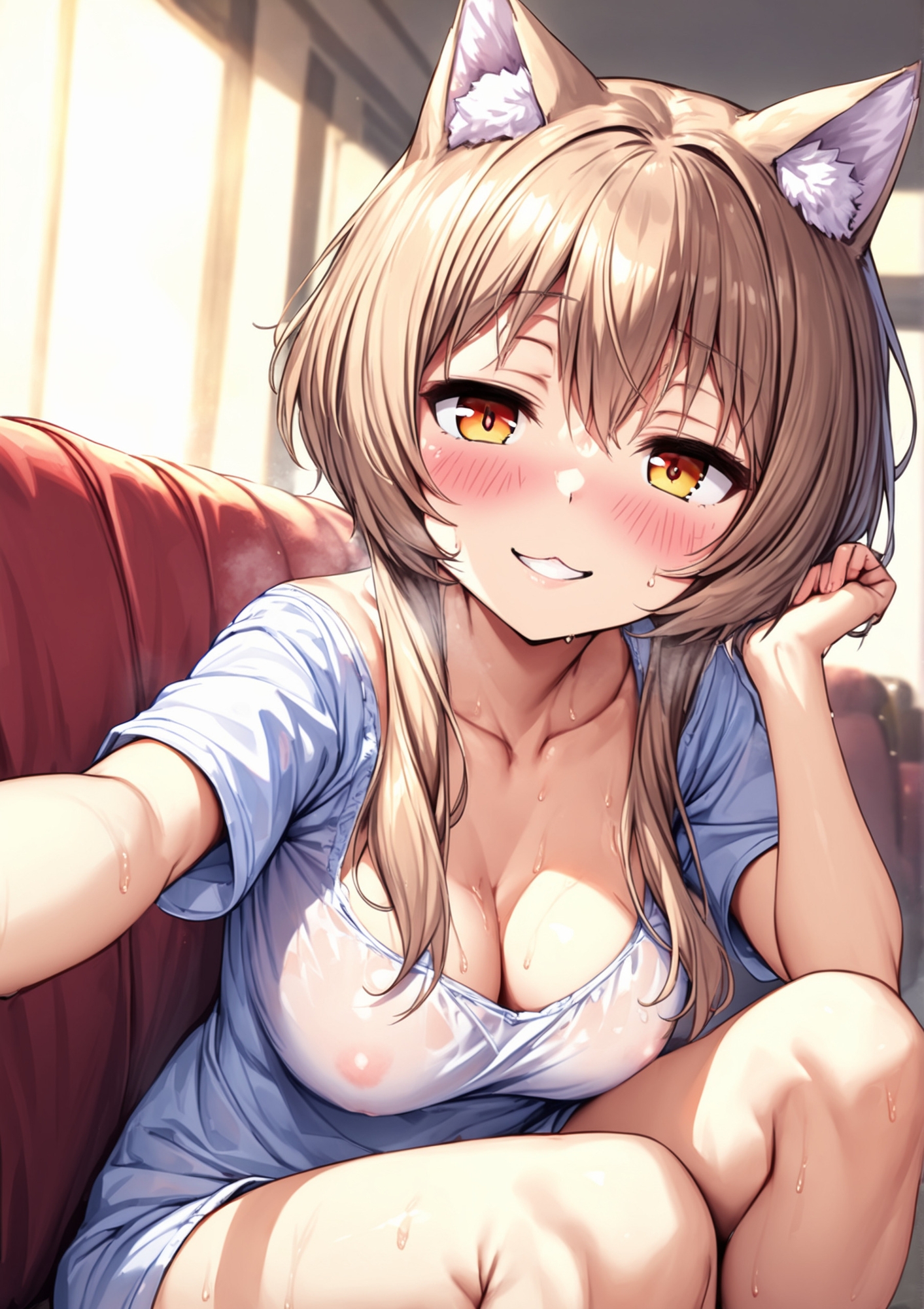 猫娘と自宅で新婚気分