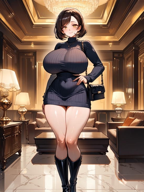タイトミニワンピースを着た爆乳人妻と高級ホテルで不倫セックス