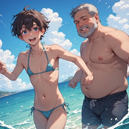 男の子が女の子用の水着で海水浴デート！?