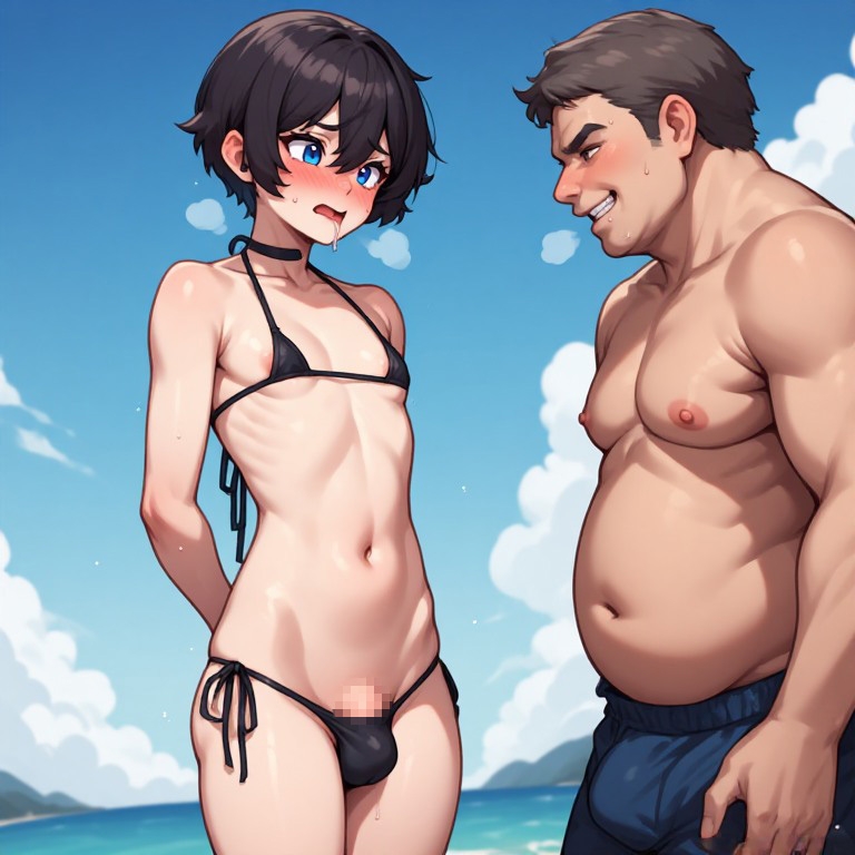 男の子が女の子用の水着で海水浴デート！?