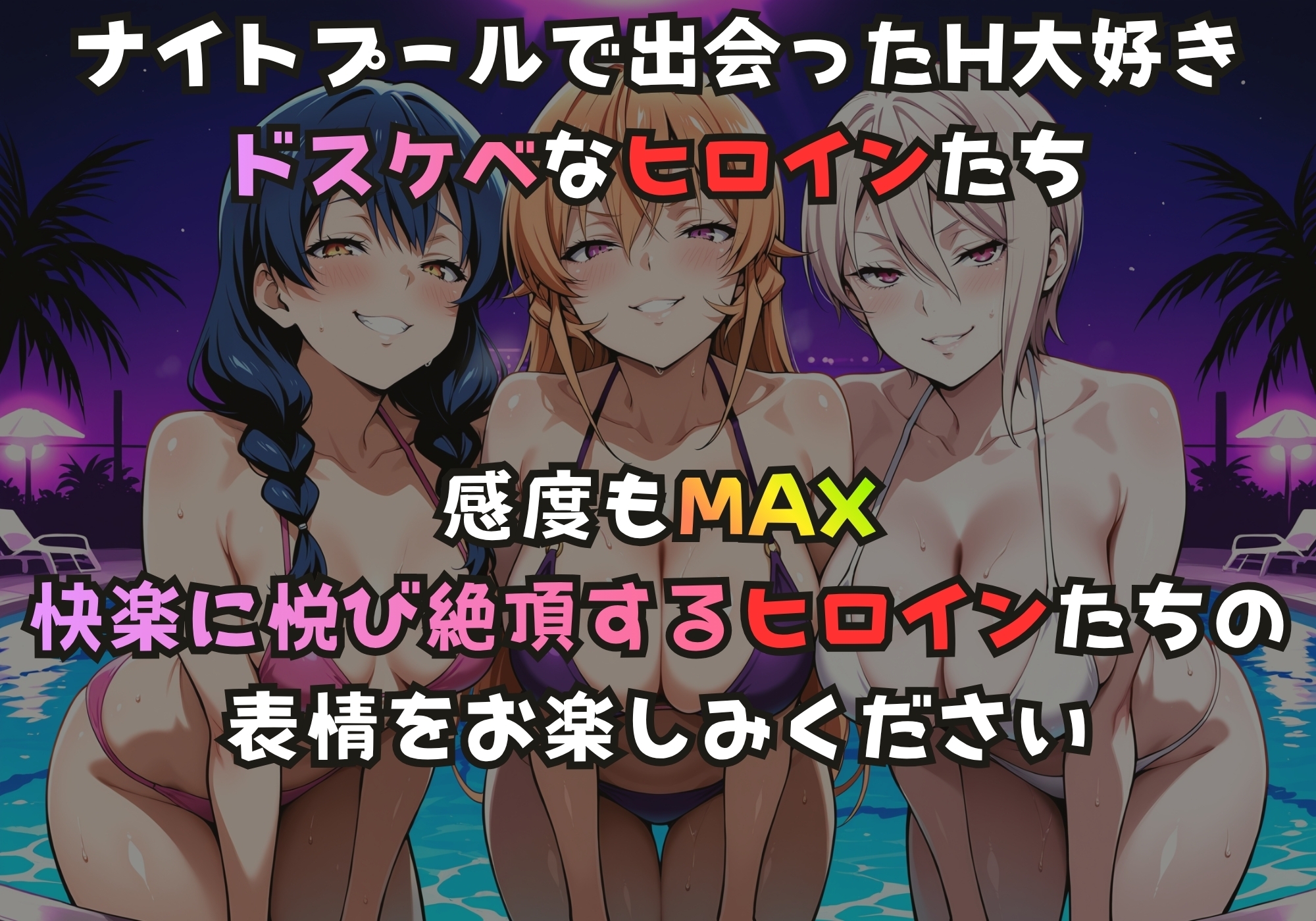 ナイトプールでガンギマるドスケベヒロイン 田〇恵&薙切え〇な&薙切ア〇ス